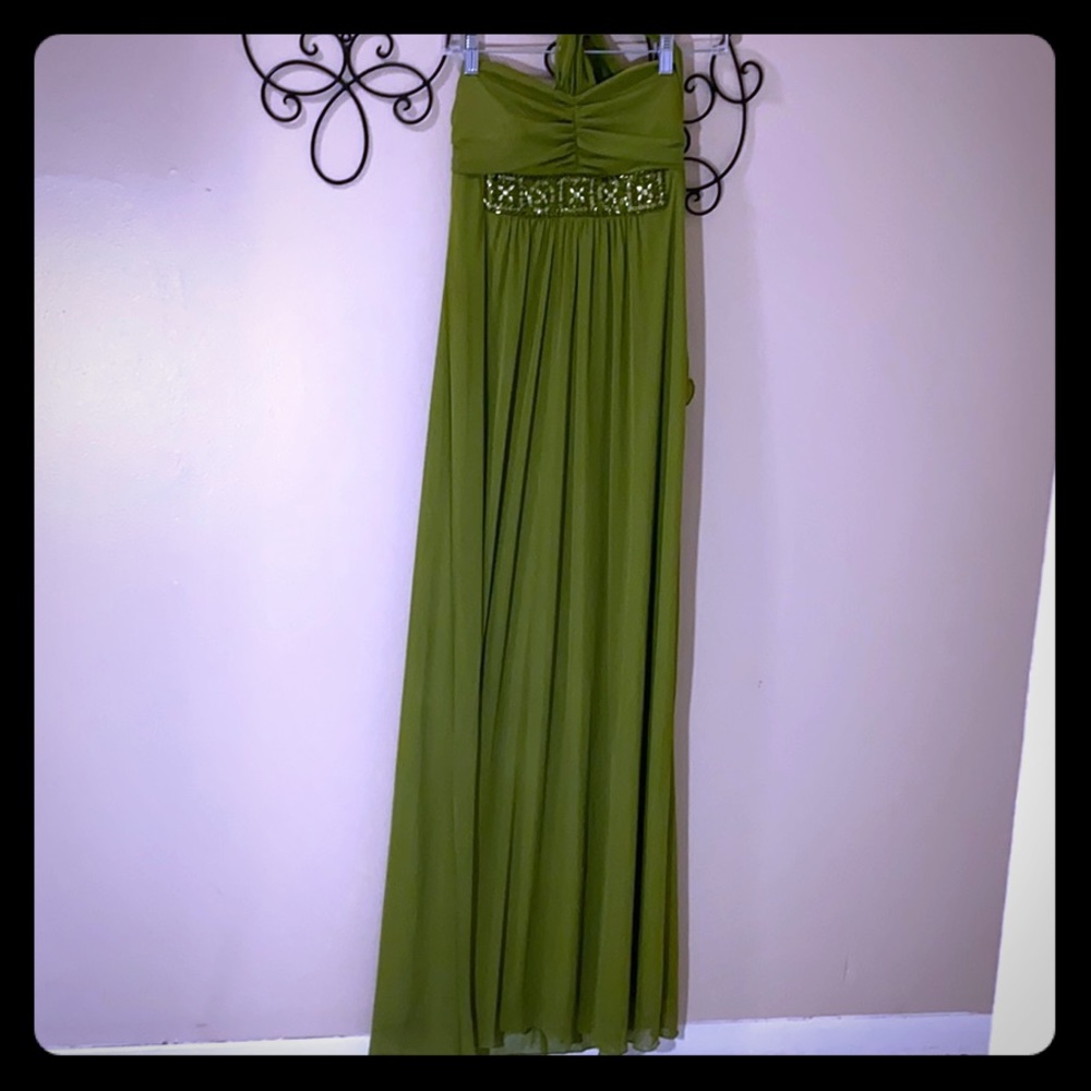 Green long halter dress